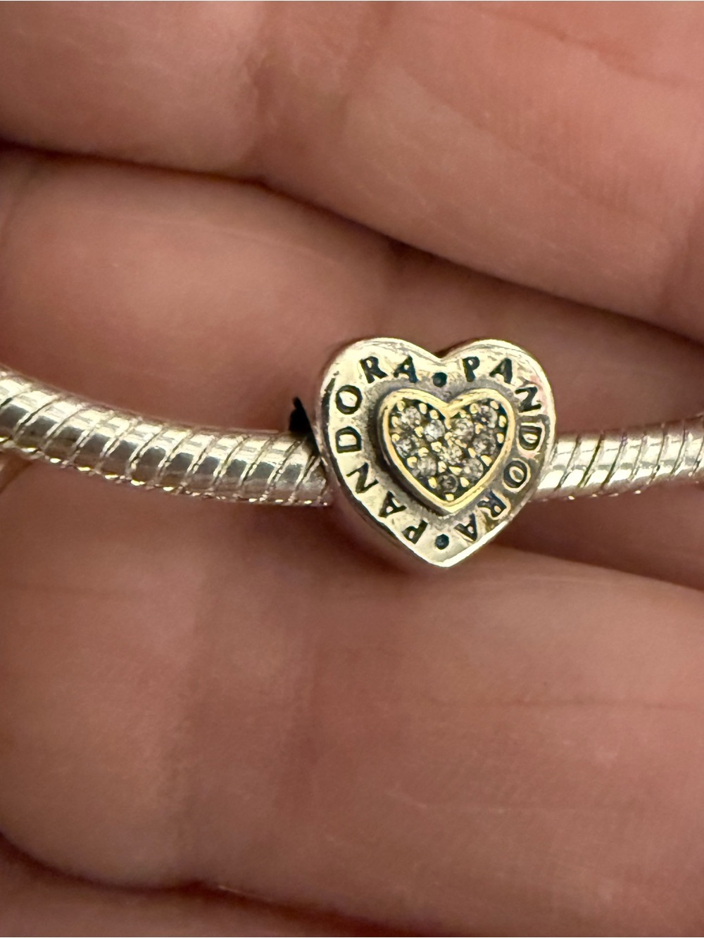 Pandora Heart Charm with Sparkling Center - Silver